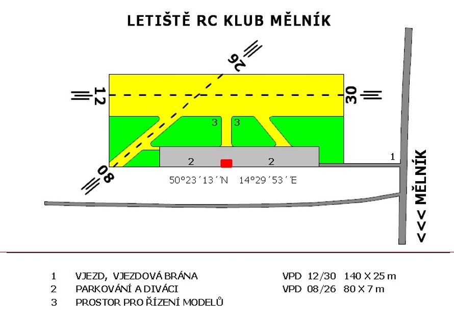 Mapka letiště RC Klubu Mělník